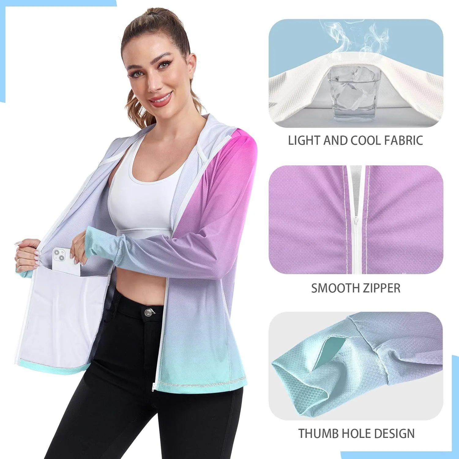 GAIGEO Girly Purple and Blue Ombre Women Jacket UPF 50  Lightweight Uv Protection Clothing Women, Breathable Fabric, S