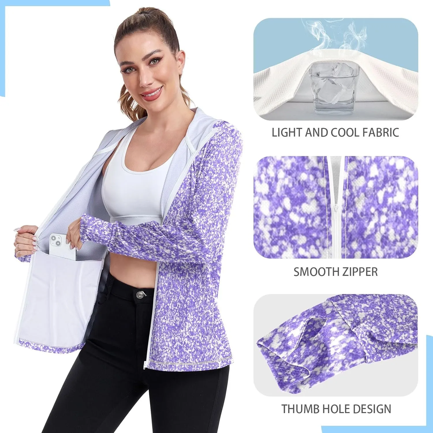 GAIGEO Girly Purple and Blue Ombre Women Jacket UPF 50  Lightweight Uv Protection Clothing Women, Breathable Fabric, S