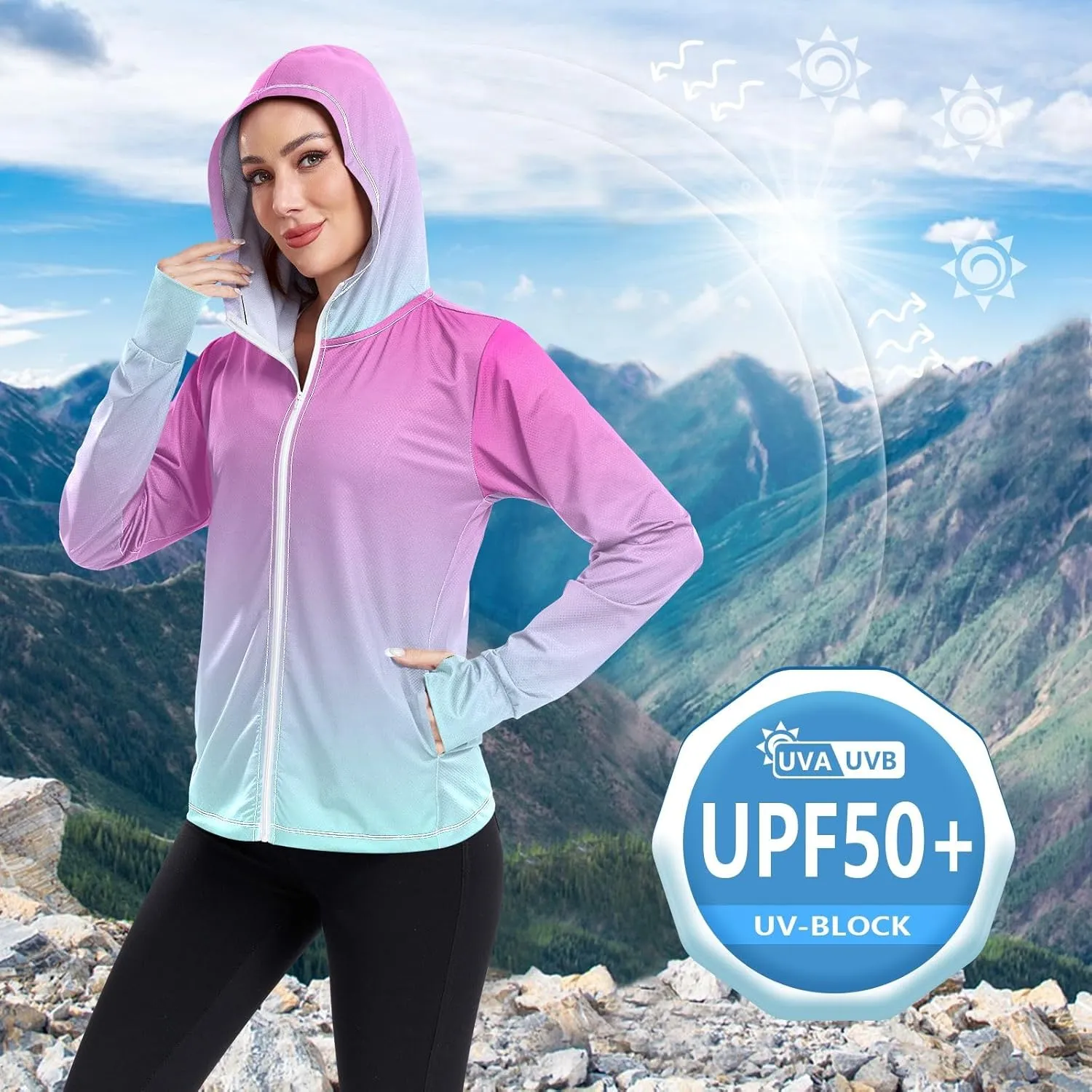 GAIGEO Girly Purple and Blue Ombre Women Jacket UPF 50  Lightweight Uv Protection Clothing Women, Breathable Fabric, S