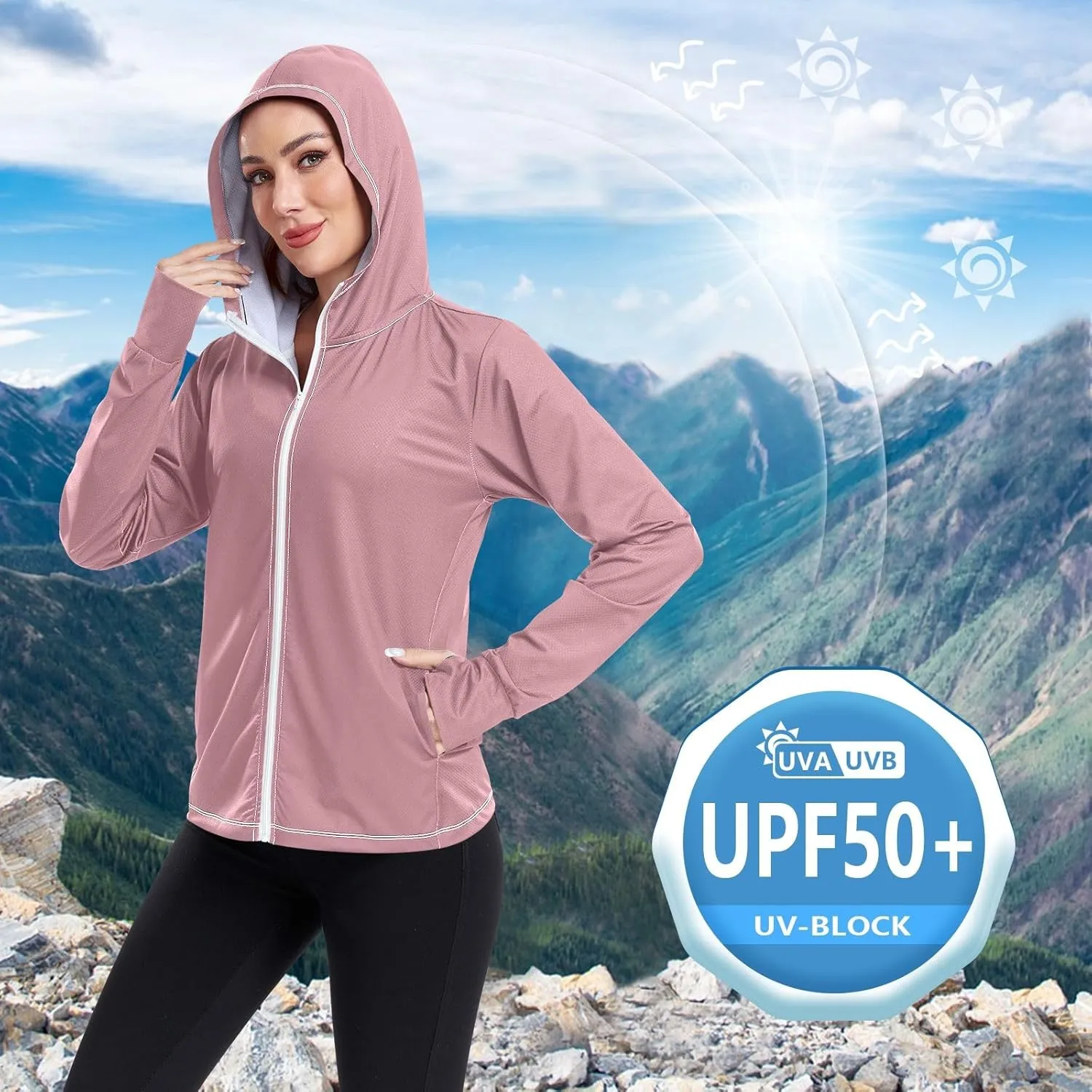 GAIGEO Girly Purple and Blue Ombre Women Jacket UPF 50  Lightweight Uv Protection Clothing Women, Breathable Fabric, S