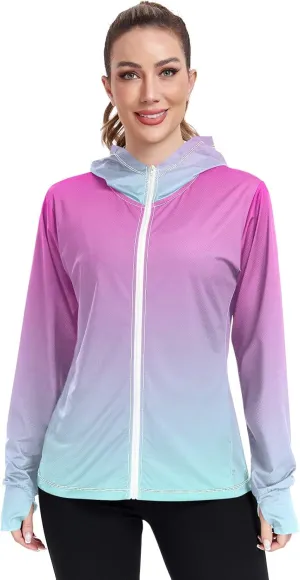 GAIGEO Girly Purple and Blue Ombre Women Jacket UPF 50  Lightweight Uv Protection Clothing Women, Breathable Fabric, S