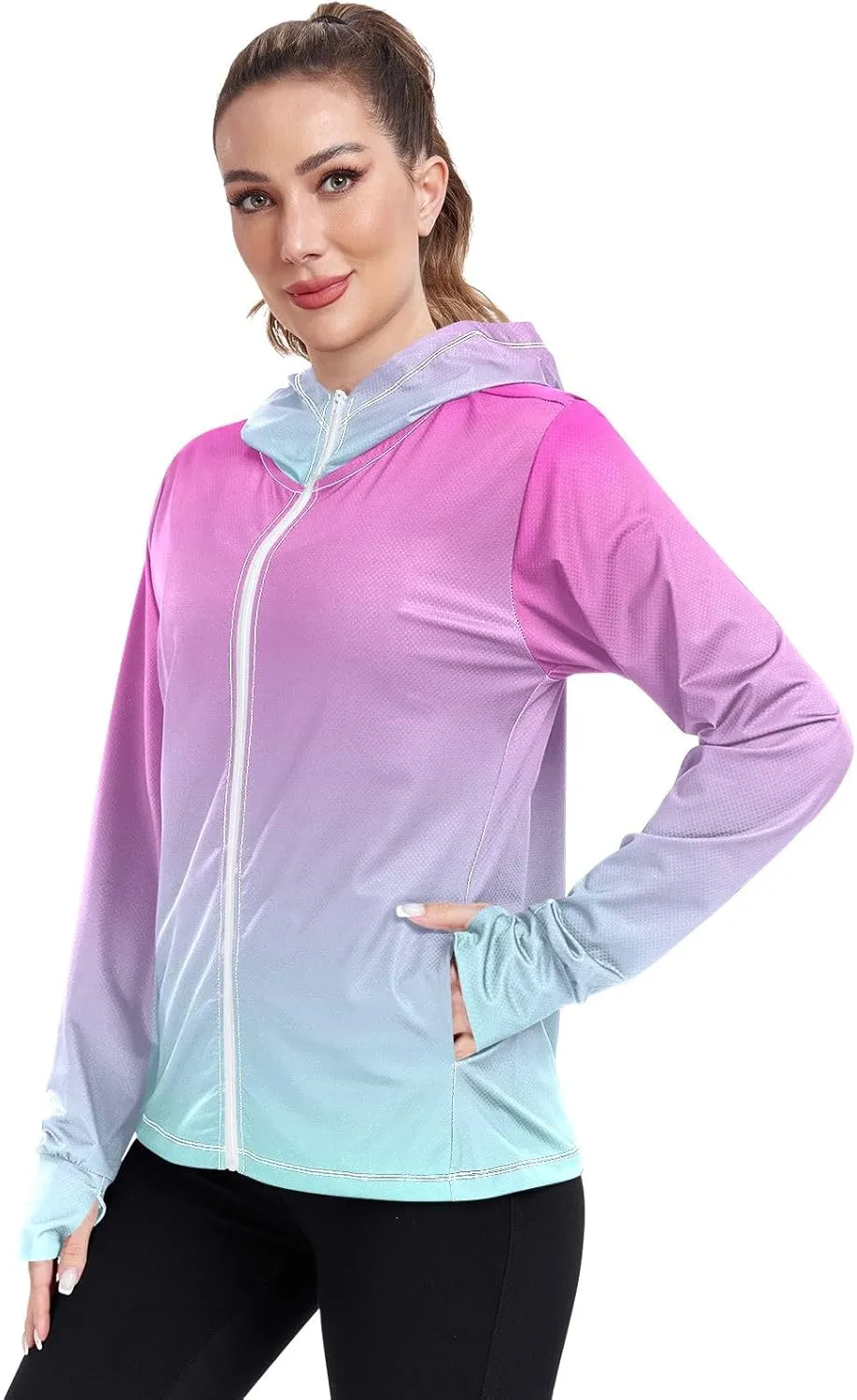 GAIGEO Girly Purple and Blue Ombre Women Jacket UPF 50  Lightweight Uv Protection Clothing Women, Breathable Fabric, S
