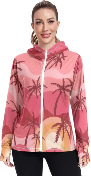 GAIGEO Red Palm Trees Women Jacket Comfortable XL Uv Clothing for Women Sun Protection with Cooling Technology