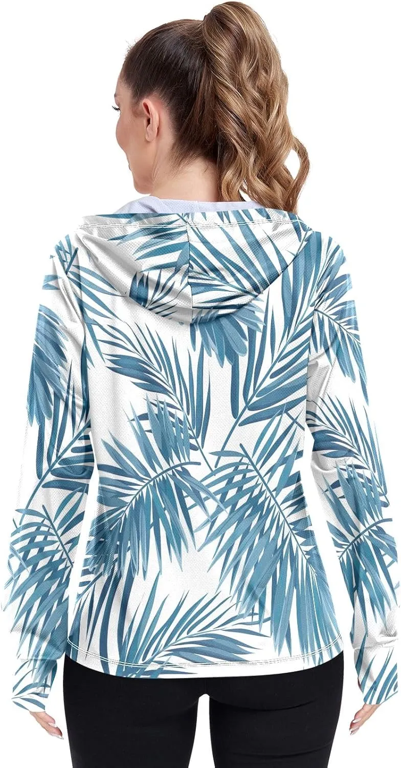 GAIGEO Tropical Palm Leaves Floral Blue Women Jacket UPF 50  Lightweight Summer Jackets for Women, Breathable Fabric, S