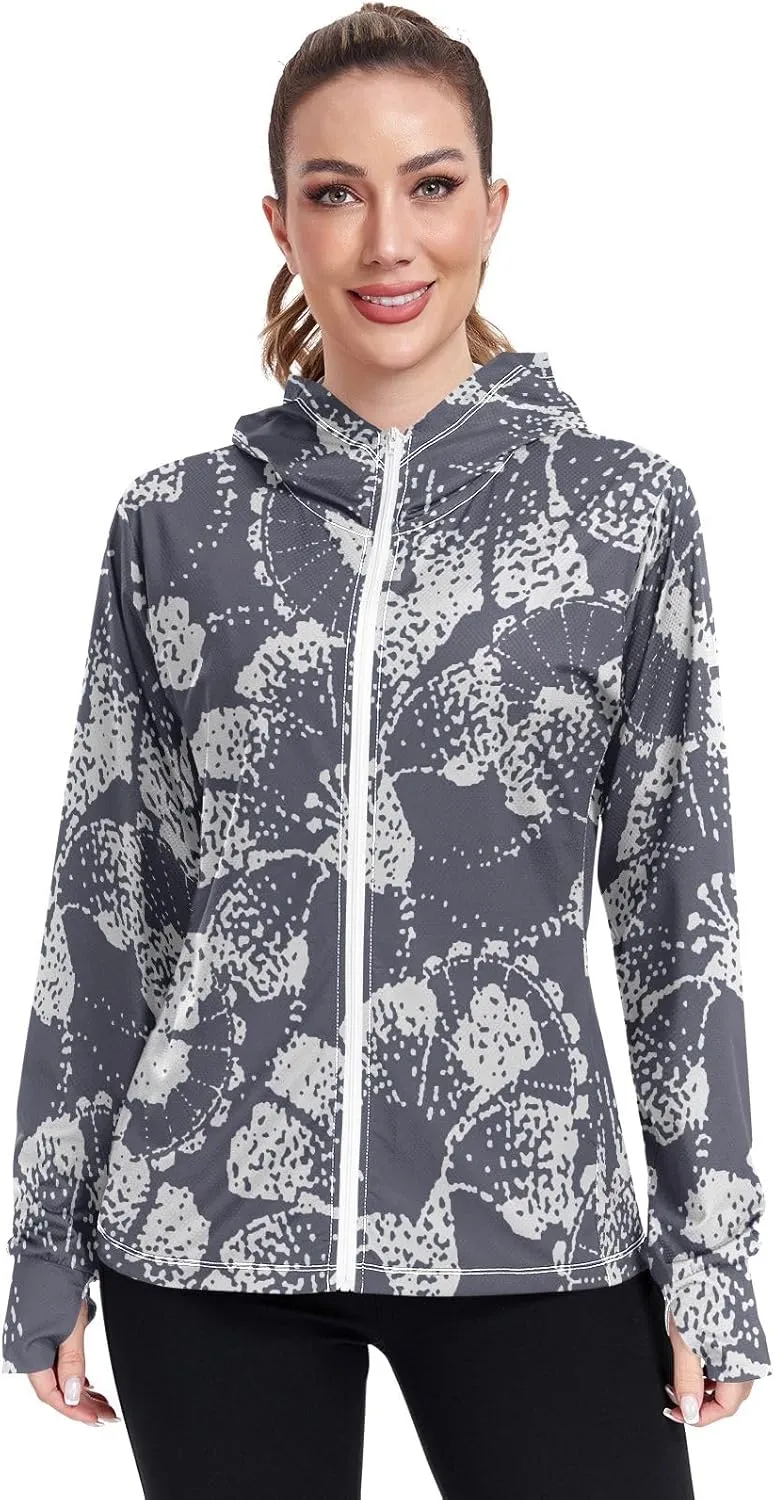 GAIGEO Tropical Palms Bushes White Women Jacket UPF 50  Summer Jackets for Women, Cooling and Lightweight, S
