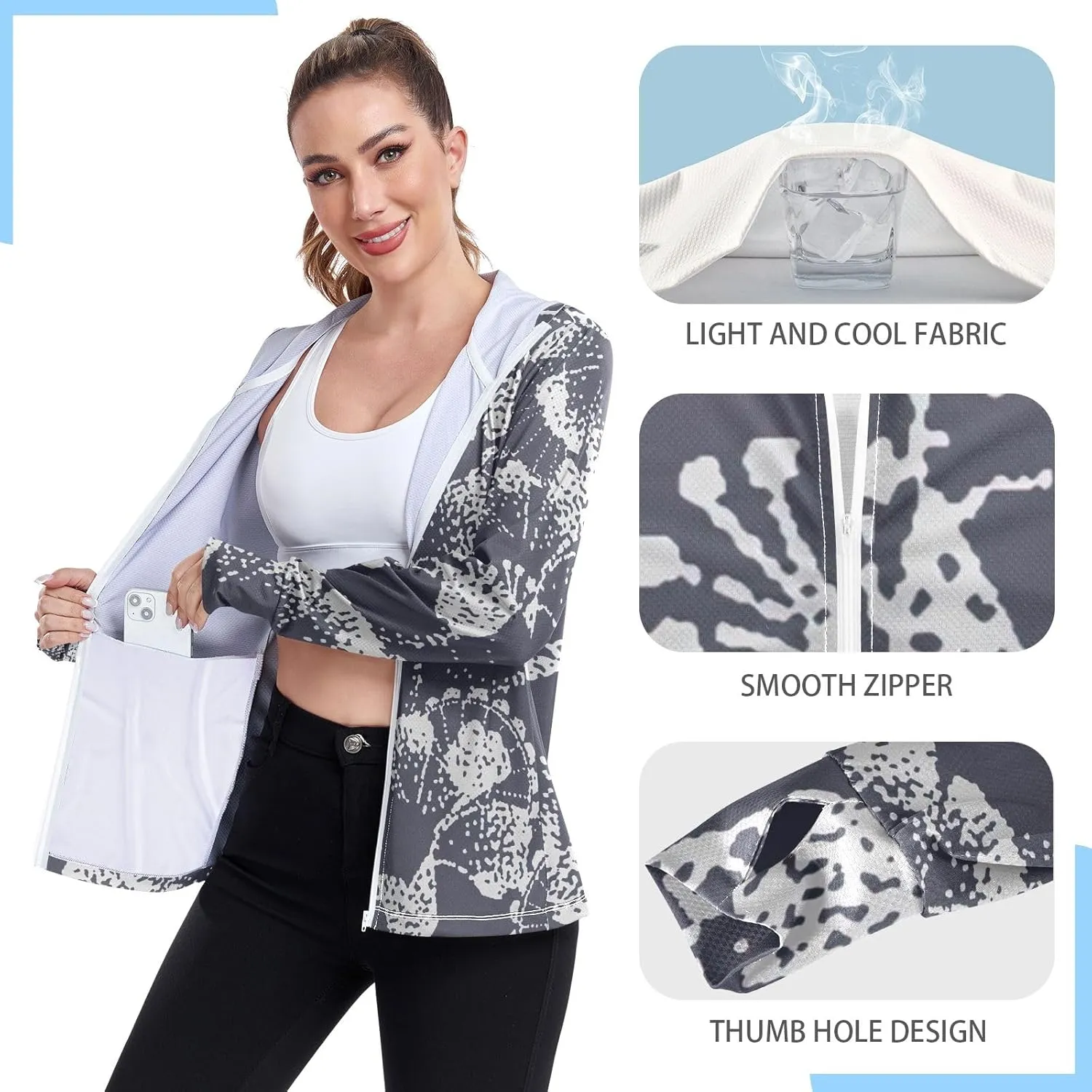 GAIGEO Tropical Palms Bushes White Women Jacket UPF 50  Summer Jackets for Women, Cooling and Lightweight, S