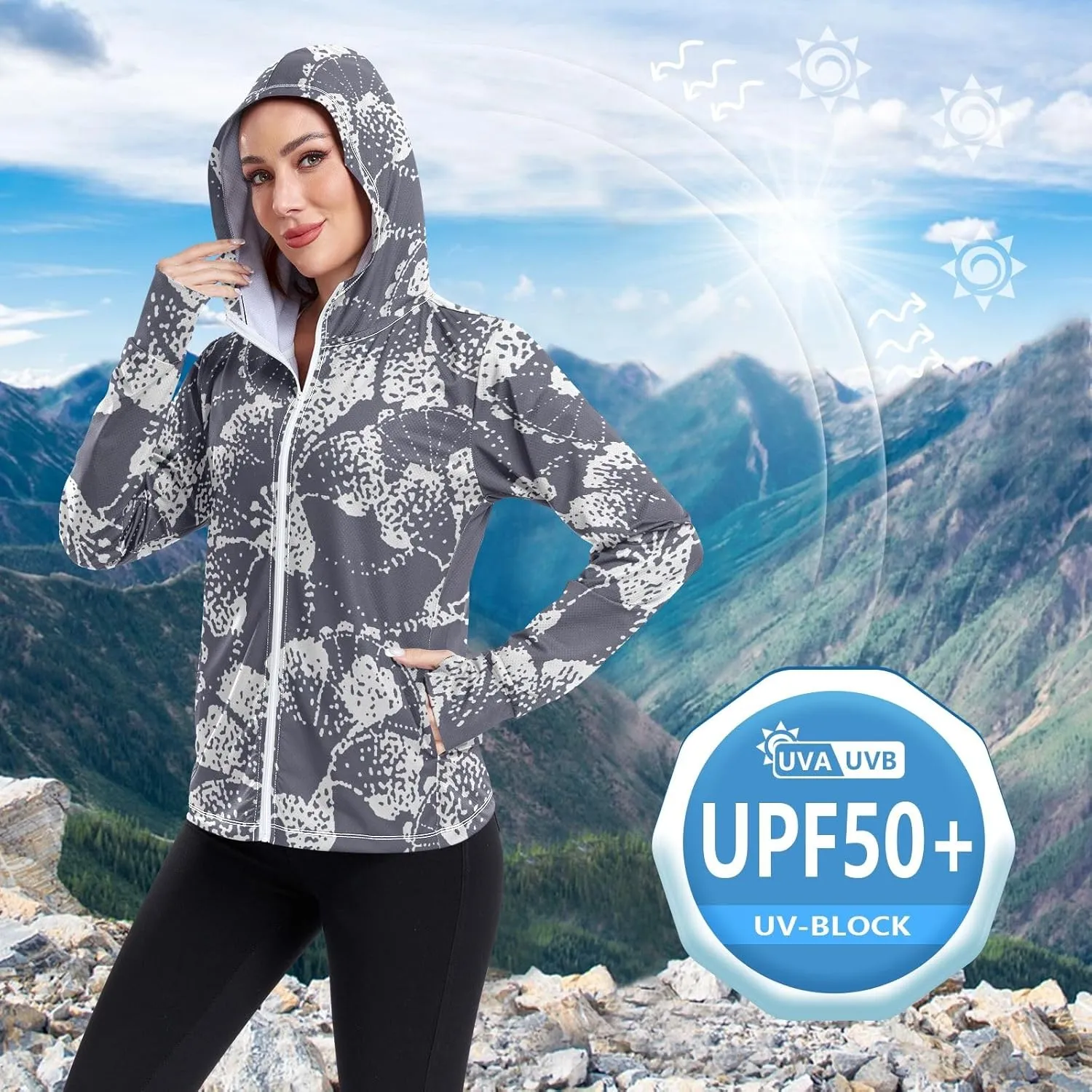 GAIGEO Tropical Palms Bushes White Women Jacket UPF 50  Summer Jackets for Women, Cooling and Lightweight, S