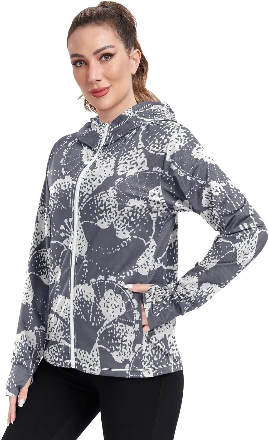 GAIGEO Tropical Palms Bushes White Women Jacket UPF 50  Summer Jackets for Women, Cooling and Lightweight, S