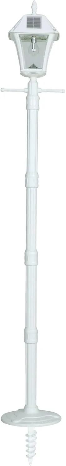 Gama Sonic Baytown II Bulb Solar Lamp Post Light Kit 77-inch Height, Outdoor Single White Resin and Clear Lens Post Lamp with Pole and EZ Anchor In-Ground Auger, Warm White 2700K (105BSG21)