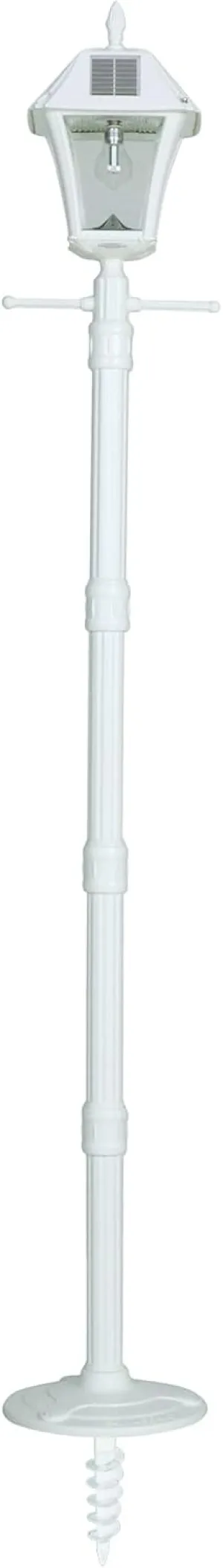 Gama Sonic Baytown II Bulb Solar Lamp Post Light Kit 77-inch Height, Outdoor Single White Resin and Clear Lens Post Lamp with Pole and EZ Anchor In-Ground Auger, Warm White 2700K (105BSG21)