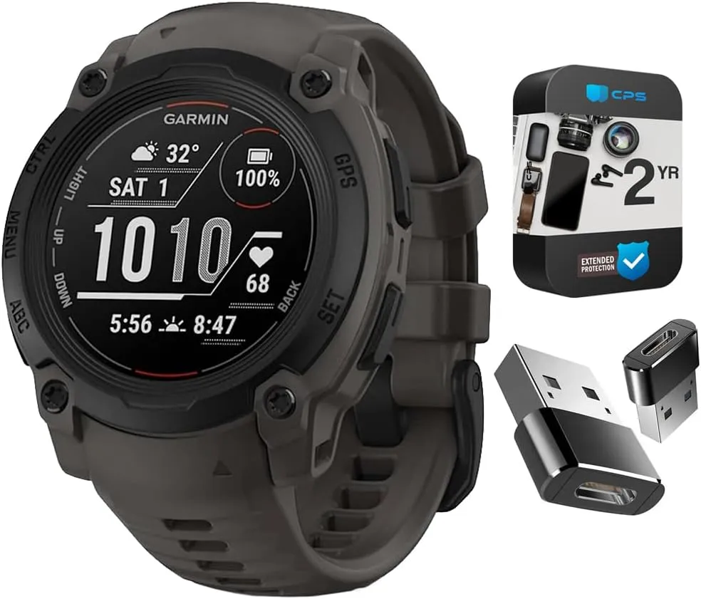 Garmin 010-02932-00 Instinct E 40mm Rugged Outdoor GPS Smartwatch 24/7 Health Monitor (Charcoal) Bundle with 2-Year CPS Protection Pack  Deco Essentials Converter Adapter Type C Adapter, Type-C USB C