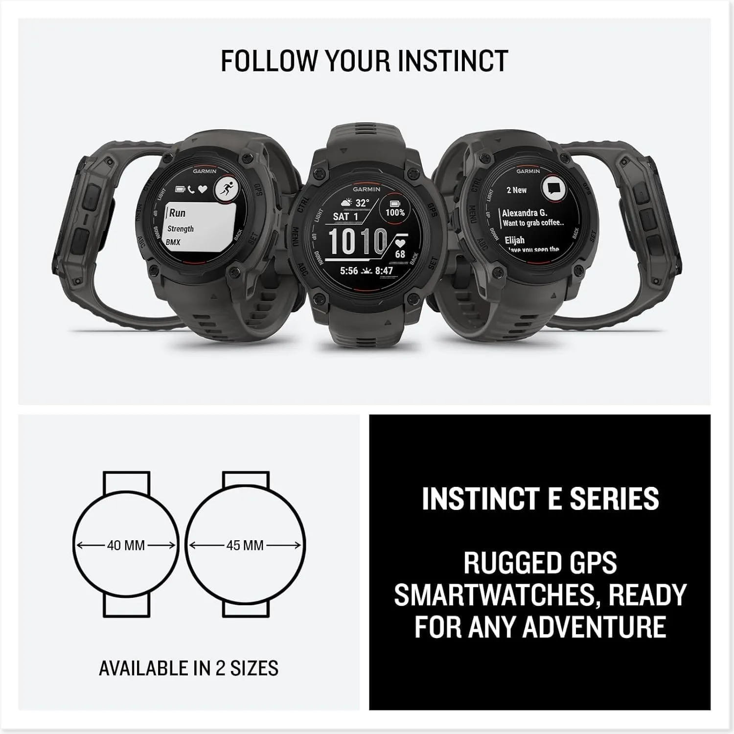Garmin 010-02932-00 Instinct E 40mm Rugged Outdoor GPS Smartwatch 24/7 Health Monitor (Charcoal) Bundle with 2-Year CPS Protection Pack  Deco Essentials Converter Adapter Type C Adapter, Type-C USB C