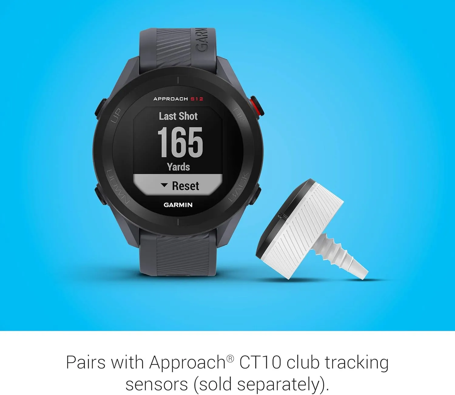 Garmin Approach S12 Golf Watch, Preloaded, 42k CourseView Maps, Scorekeeping Functionality, Uploads Scores to Garmin Golf App, Sunlight Readable Display - Signature Stand Power Bundle