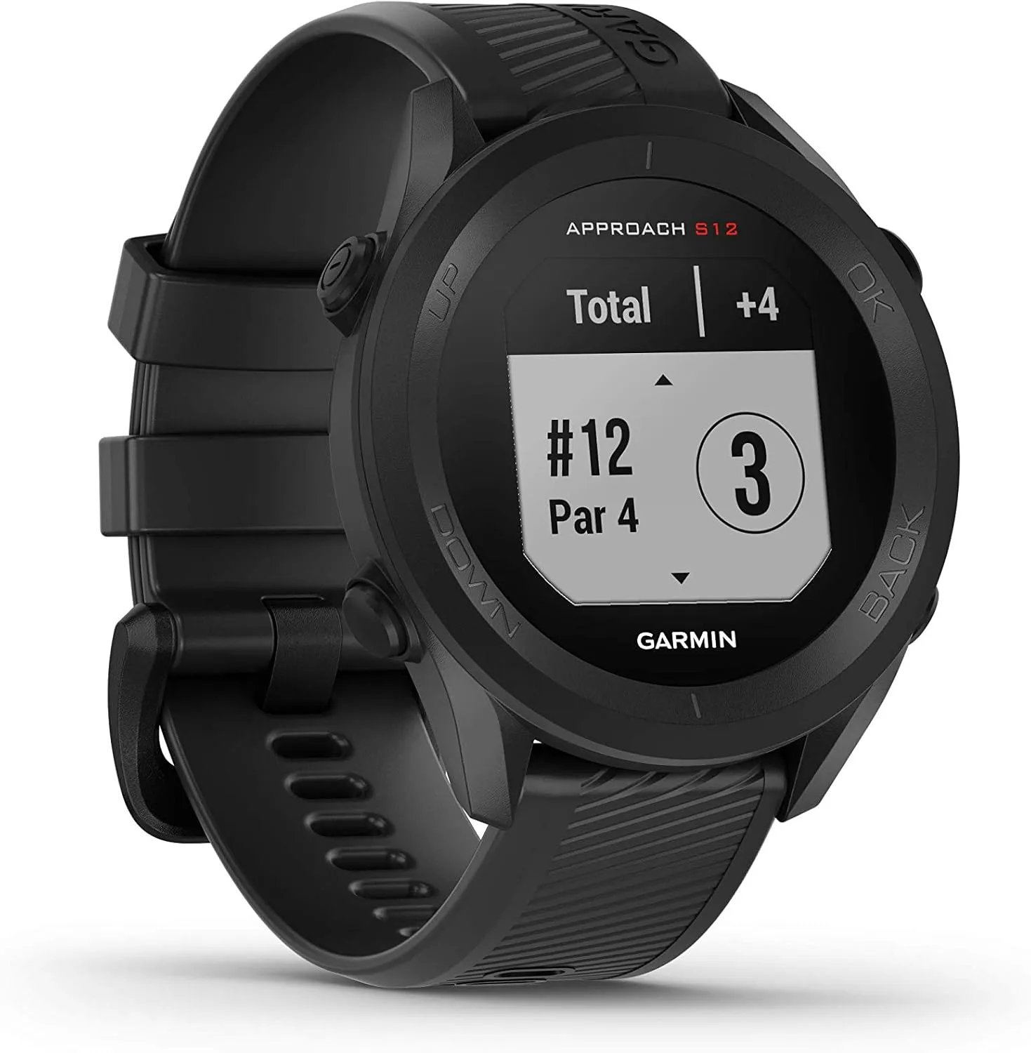 Garmin Approach S12 Golf Watch | Preloaded with 42k CourseView Maps | Scorekeeping Functionality | Uploads Scores to Garmin Golf App | Sunlight Readable Display with Signature Stand Power Bundle