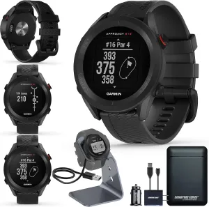 Garmin Approach S12 Golf Watch | Preloaded with 42k CourseView Maps | Scorekeeping Functionality | Uploads Scores to Garmin Golf App | Sunlight Readable Display with Signature Stand Power Bundle