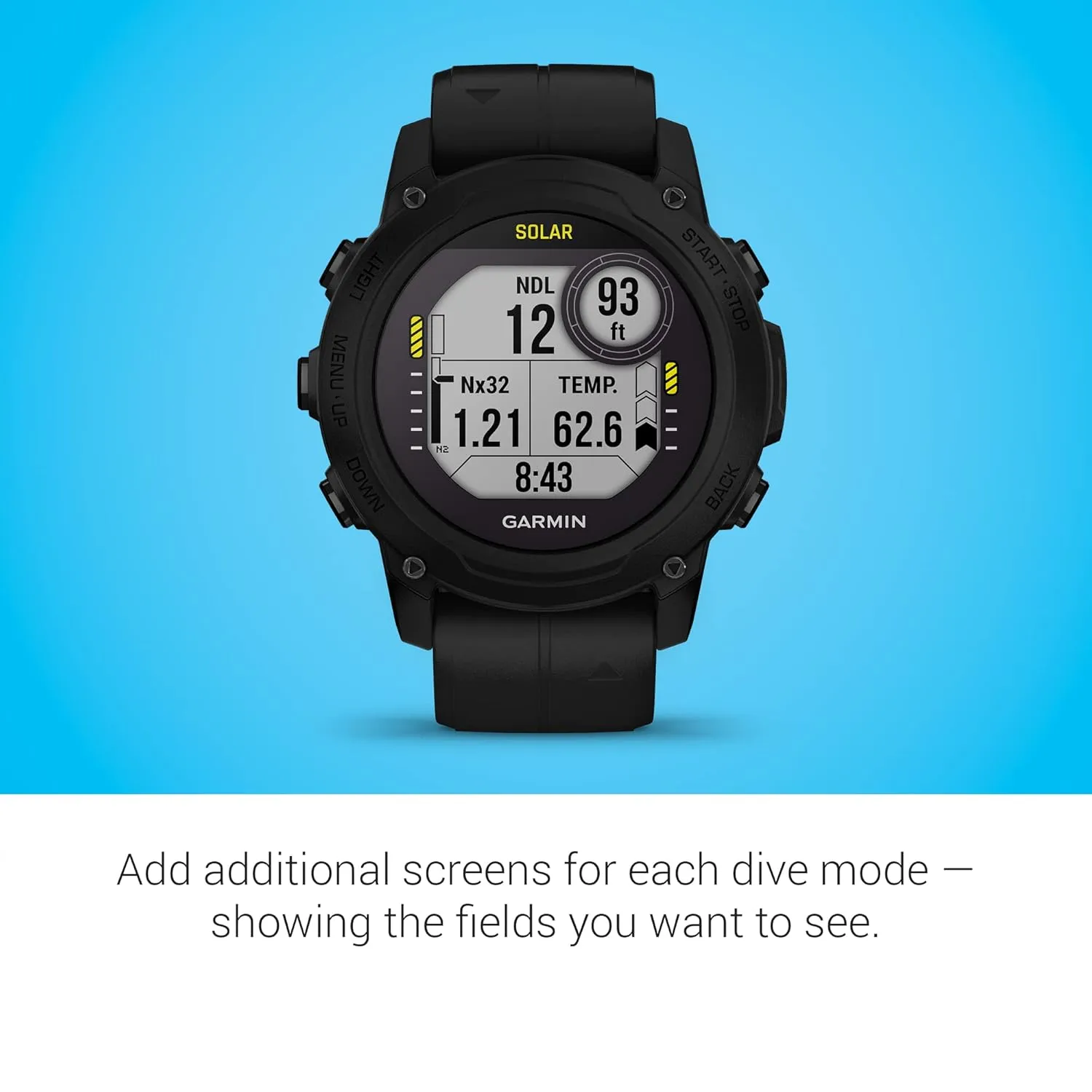 Garmin Descent™ G1 Solar, Rugged Dive Computer with Solar Charging Capabilities, Multiple Dive Modes, Activity Tracking, Black