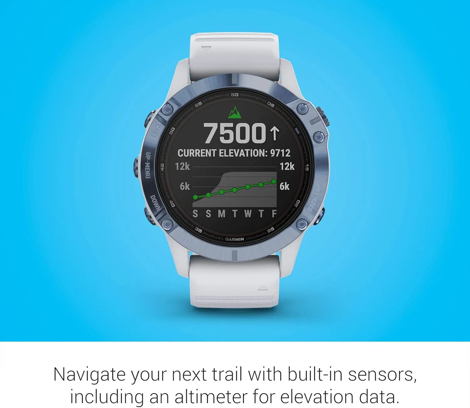 Garmin fenix 6 Pro Solar, Multisport GPS Watch with Solar Charging Capabilities, Advanced Training Features and Data, Mineral Blue with White Band (Renewed)