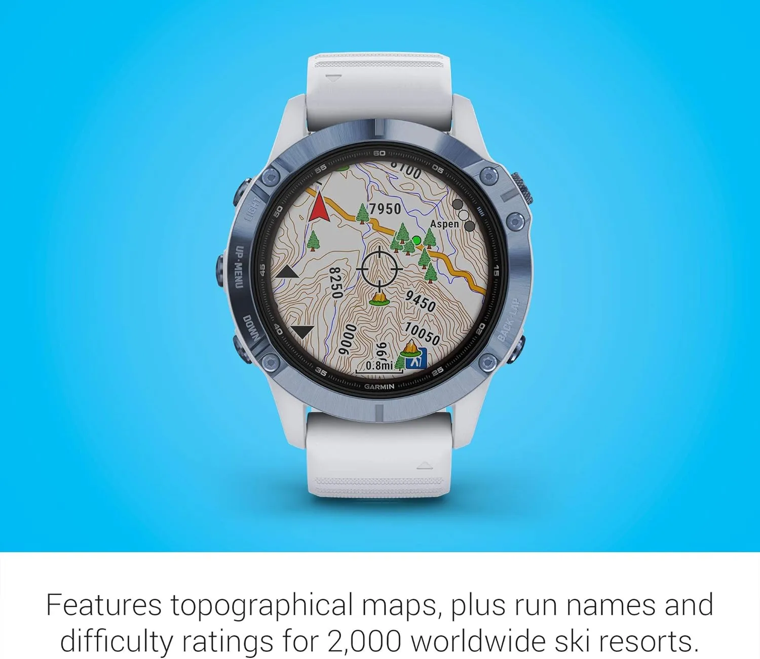 Garmin fenix 6 Pro Solar, Multisport GPS Watch with Solar Charging Capabilities, Advanced Training Features and Data, Mineral Blue with White Band (Renewed)