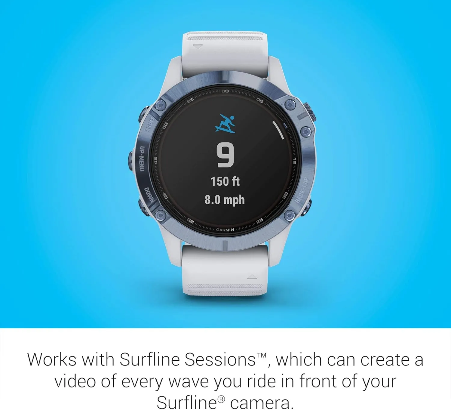 Garmin fenix 6 Pro Solar, Multisport GPS Watch with Solar Charging Capabilities, Advanced Training Features and Data, Mineral Blue with White Band (Renewed)