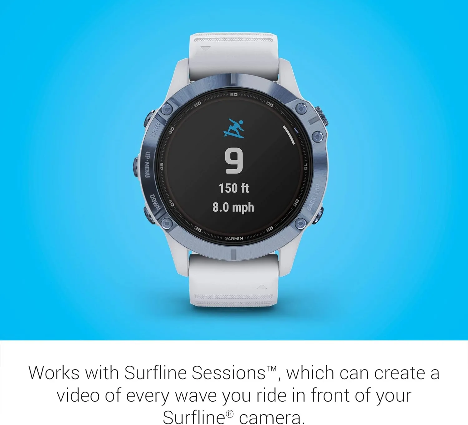 Garmin fenix 6 Pro Solar, Multisport GPS Watch with Solar Charging Capabilities, Advanced Training Features and Data, Mineral Blue with White Band (Renewed)