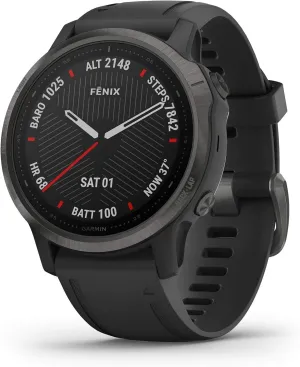 Garmin Fenix 6S Sapphire, Premium Multisport GPS Watch, Smaller-Sized, Features Mapping, Music, Grade-Adjusted Pace Guidance and Pulse Ox Sensors, Black (Renewed)