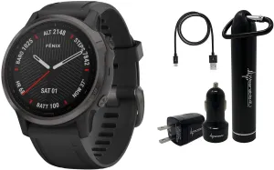 Garmin Fenix 6S Smaller-Sized Multisport GPS Watch with Ultimate Power Bundle (Sapphire/Carbon Gray DLC with Black Band)