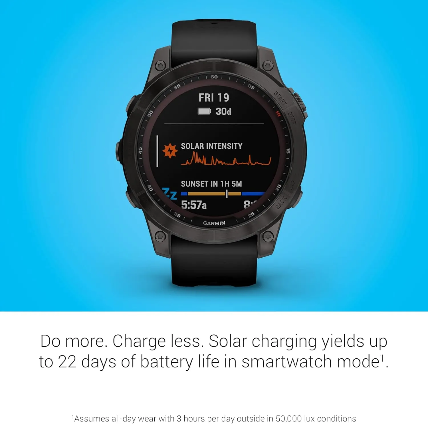 Garmin fenix 7 Sapphire Solar, adventure smartwatch, with Solar Charging Capabilities, rugged outdoor watch with GPS, touchscreen, wellness features, carbon gray DLC titanium with black band