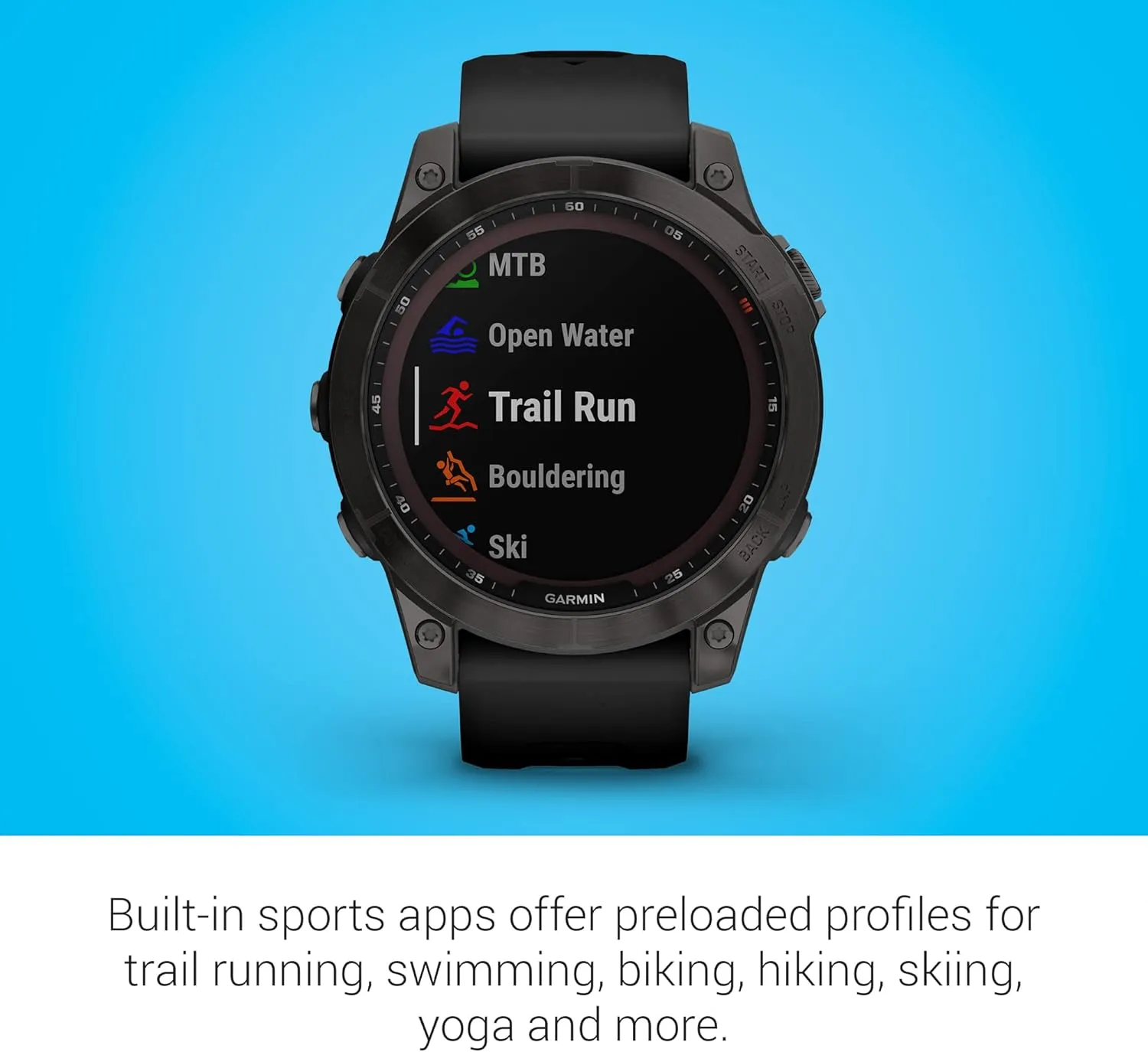 Garmin fenix 7 Sapphire Solar, adventure smartwatch, with Solar Charging Capabilities, rugged outdoor watch with GPS, touchscreen, wellness features, carbon gray DLC titanium with black band