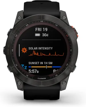 Garmin fenix 7X Solar, Larger sized adventure smartwatch, with Solar Charging Capabilities, rugged outdoor watch with GPS, touchscreen, health and wellness features, slate gray with black band
