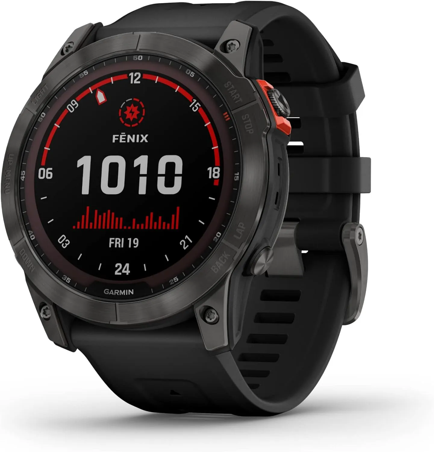 Garmin fenix 7X Solar, Larger sized adventure smartwatch, with Solar Charging Capabilities, rugged outdoor watch with GPS, touchscreen, health and wellness features, slate gray with black band