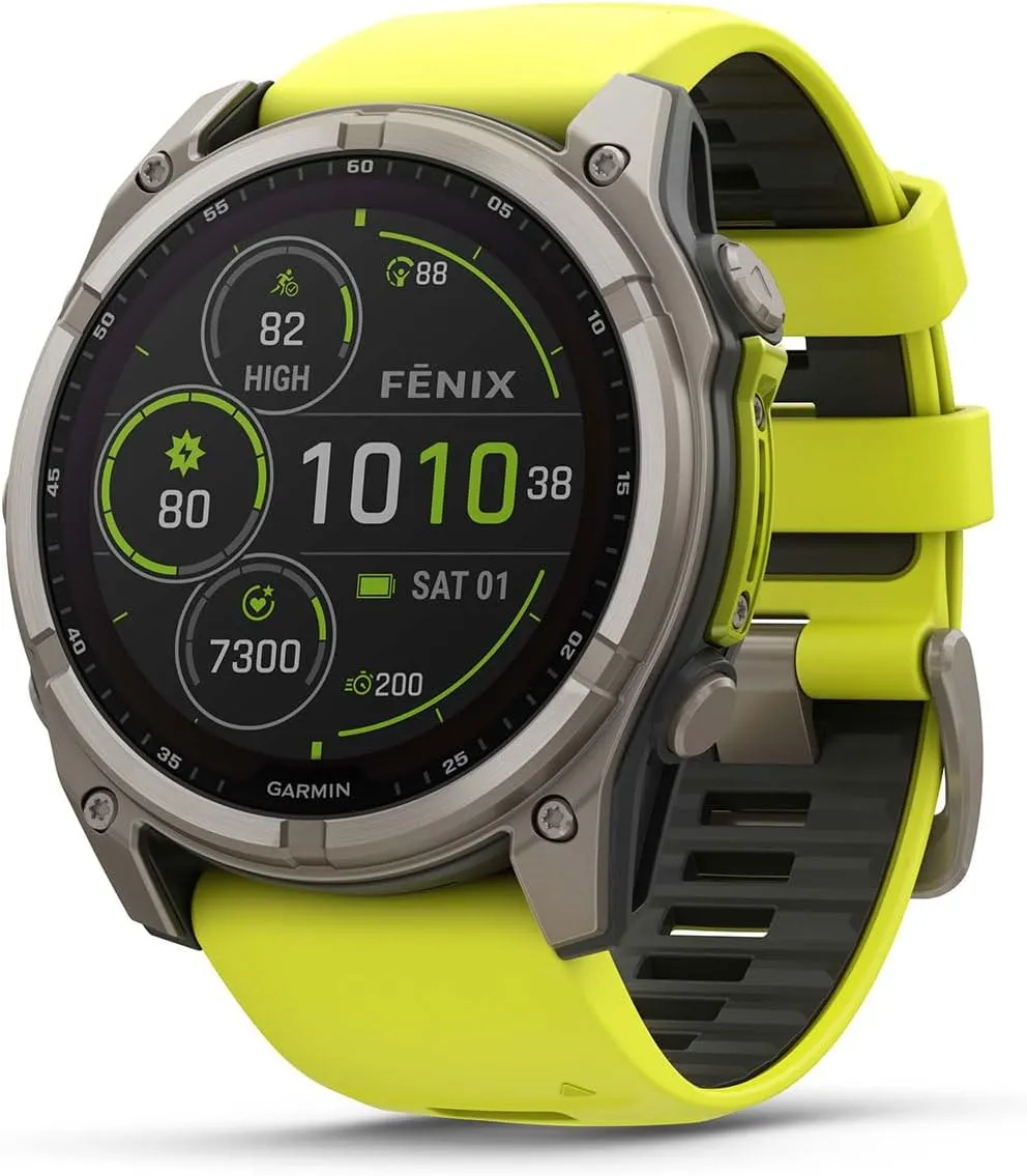 Garmin Fenix 8 Solar Sapphire (51mm, Titanium/Amp Yellow) Multisport GPS Smartwatch Bundle - 1.4” Touchscreen, Built-in LED Flashlight with PlayBetter Wireless Running Earbuds
