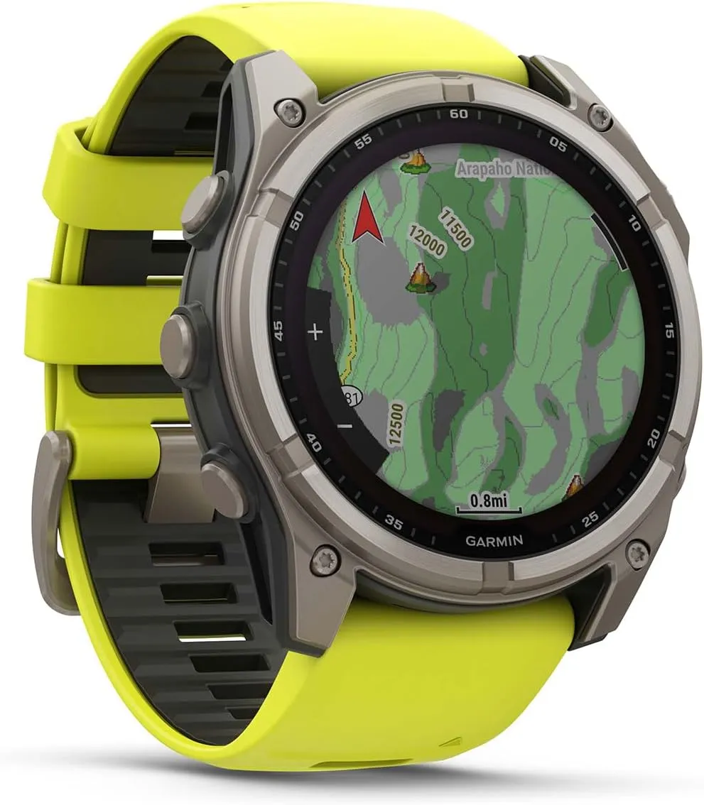 Garmin Fenix 8 Solar Sapphire (51mm, Titanium/Amp Yellow) Multisport GPS Smartwatch Bundle - 1.4” Touchscreen, Built-in LED Flashlight with PlayBetter Wireless Running Earbuds