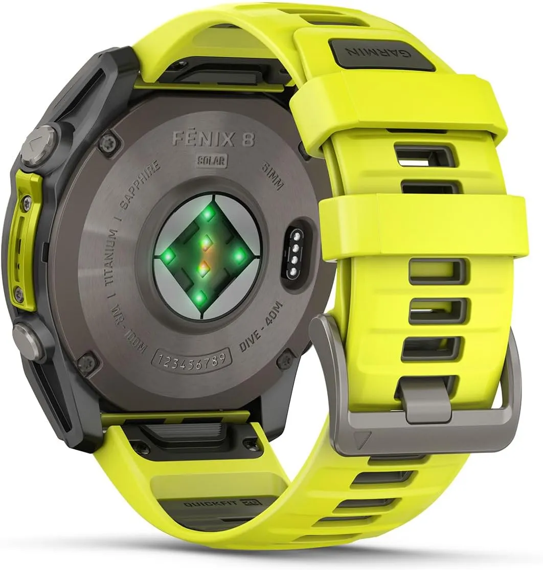 Garmin Fenix 8 Solar Sapphire (51mm, Titanium/Amp Yellow) Multisport GPS Smartwatch Bundle - 1.4” Touchscreen, Built-in LED Flashlight with PlayBetter Wireless Running Earbuds
