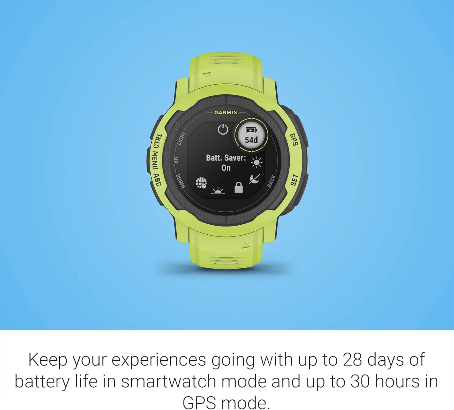 Garmin Instinct 2, Rugged GPS Outdoor Watch, Multi-GNSS Support, Tracback Routing, Electric Lime