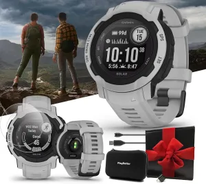 Garmin Instinct 2 Solar (Mist Gray) Rugged GPS Smartwatch Gift Box Bundle - 24/7 Health Monitoring, Tough & Durable, Sports Apps - Includes PlayBetter Screen Protectors, Wall Adapter & Hard Case