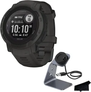 Garmin Instinct 2 Solar, Rugged Outdoor GPS Smartwatch with Solar Charging, Graphite | Heart Rate Monitor, Built-in Sports Apps, Up to 28 Day Battery Life with Signature Series Charging Bundle