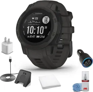 Garmin Instinct 2S - Standard Edition Smart Watch-Graphite   Watch Charging Stand   USB Car/Wall Adapter   6Ave Cleaning Kit   Sweat Workout Towel (010-02563-10)