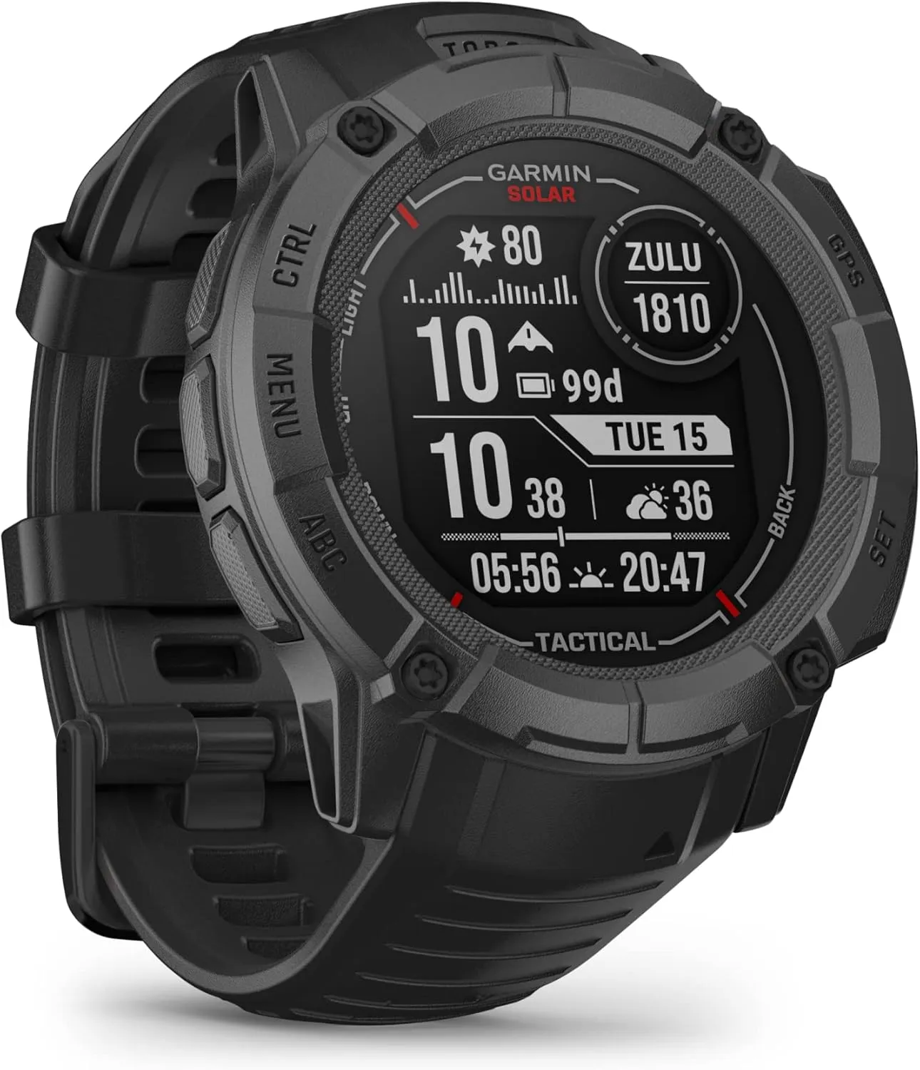 Garmin Instinct 2X Solar - Tactical Edition, Rugged GPS Smartwatch, Built-in Flashlight, Ballistics Calculator, Solar Charging Capability, Black