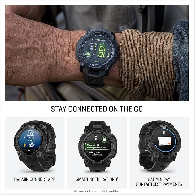 Garmin Instinct® 3 45 MM Unisex Black AMOLED Display Metal-Reinforced Bezel Built-in Flashlight Up To 18 Days Of Battery Life Rugged Outdoor GPS Smartwatch - 010-02936-00