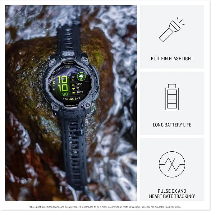 Garmin Instinct® 3 45 MM Unisex Black AMOLED Display Metal-Reinforced Bezel Built-in Flashlight Up To 18 Days Of Battery Life Rugged Outdoor GPS Smartwatch - 010-02936-00