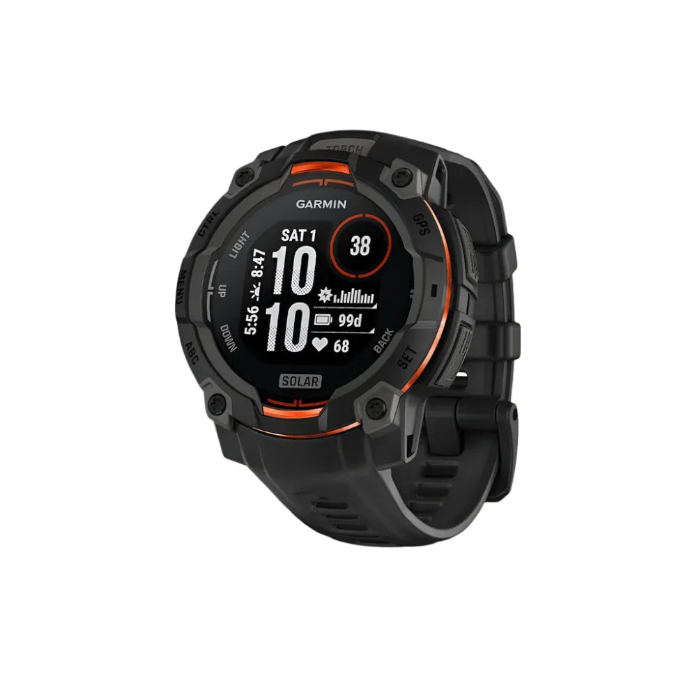 Garmin Instinct® 3 45 MM Unisex Black Solar Charged Display Metal-Reinforced Bezel Built-in Flashlight Rugged Outdoor GPS Smartwatch - 010-02934-00