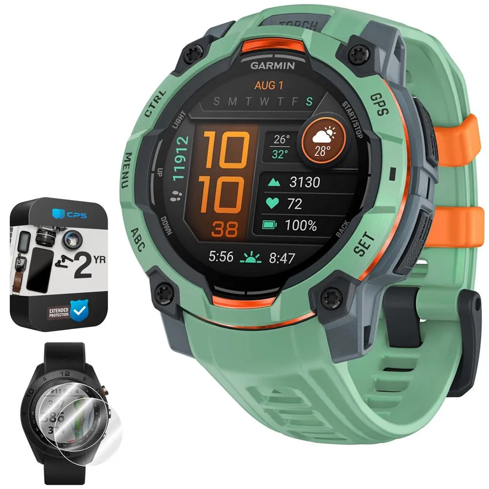 Garmin Instinct 3 45mm GPS Smartwatch, AMOLED   2x Protector   2 Yr Warranty Bundle