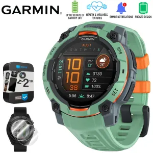 Garmin Instinct 3 45mm GPS Smartwatch, AMOLED   2x Protector   2 Yr Warranty Bundle