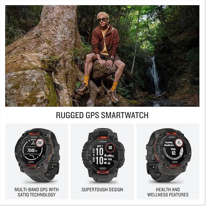 Garmin Instinct® 3 50 MM Unisex Charcoal Solar Charged Display Metal-Reinforced Bezel Built-in Flashlight Rugged Outdoor GPS Smartwatch - 010-02935-00