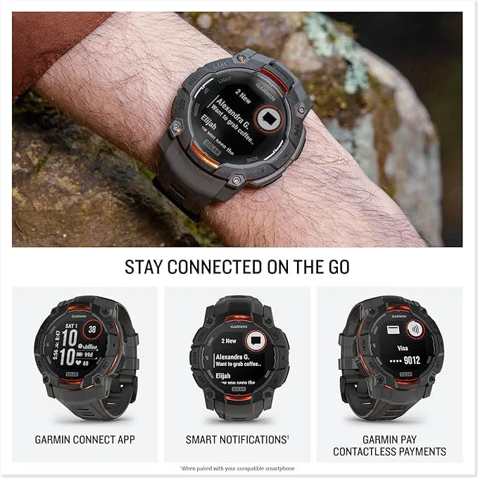 Garmin Instinct® 3 50 MM Unisex Charcoal Solar Charged Display Metal-Reinforced Bezel Built-in Flashlight Rugged Outdoor GPS Smartwatch - 010-02935-00