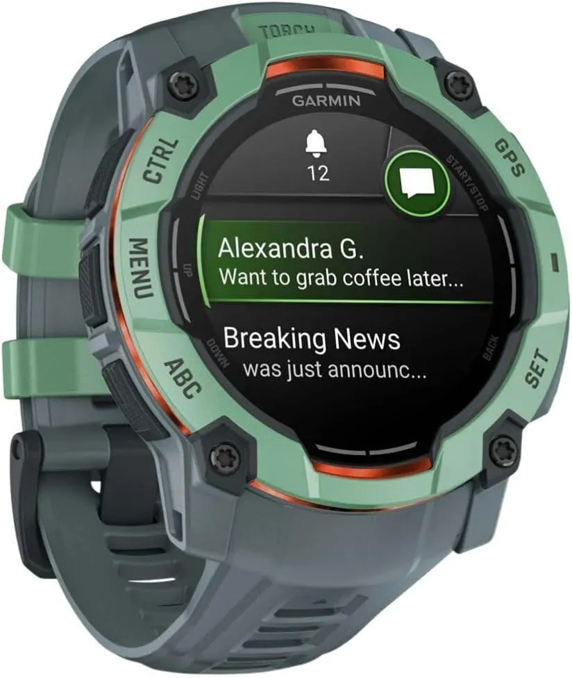 Garmin Instinct® 3 50mm, AMOLED Display, Rugged Outdoor GPS Smartwatch, Metal-Reinforced Bezel, Built-in Flashlight, Up to 18 Days of Battery Life, Neo Tropic/Twilight