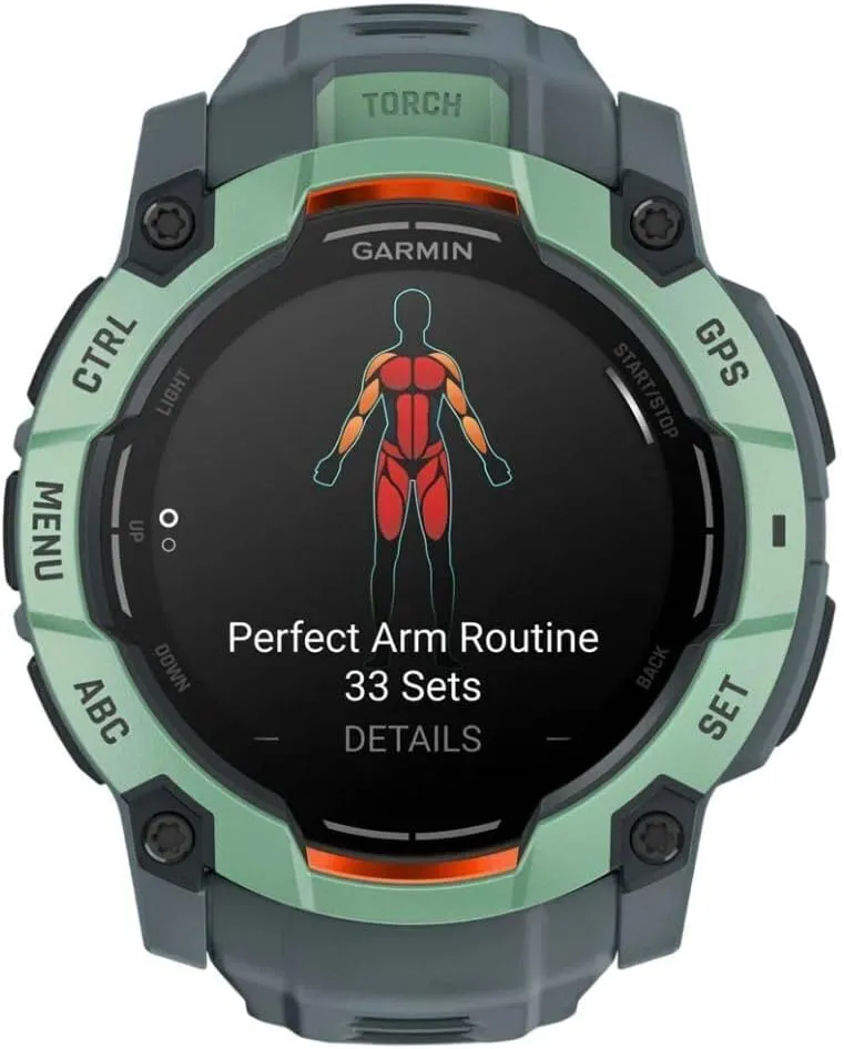 Garmin Instinct® 3 50mm, AMOLED Display, Rugged Outdoor GPS Smartwatch, Metal-Reinforced Bezel, Built-in Flashlight, Up to 18 Days of Battery Life, Neo Tropic/Twilight