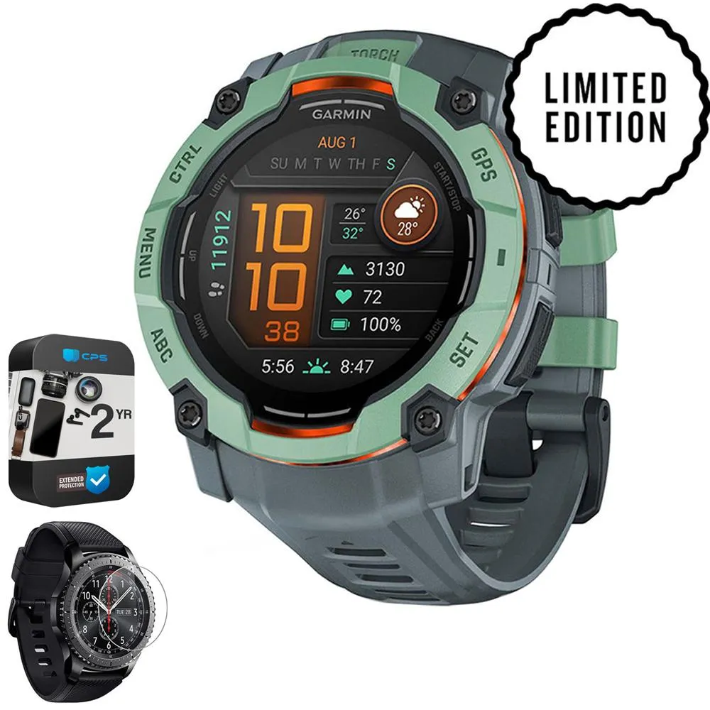 Garmin Instinct 3 50mm Outdoor GPS Smartwatch   Screen Protector   2 Yr Warranty Bundle
