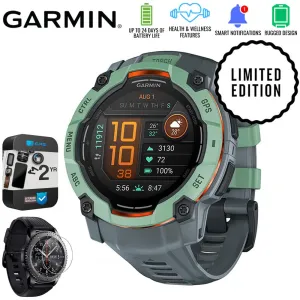 Garmin Instinct 3 50mm Outdoor GPS Smartwatch   Screen Protector   2 Yr Warranty Bundle