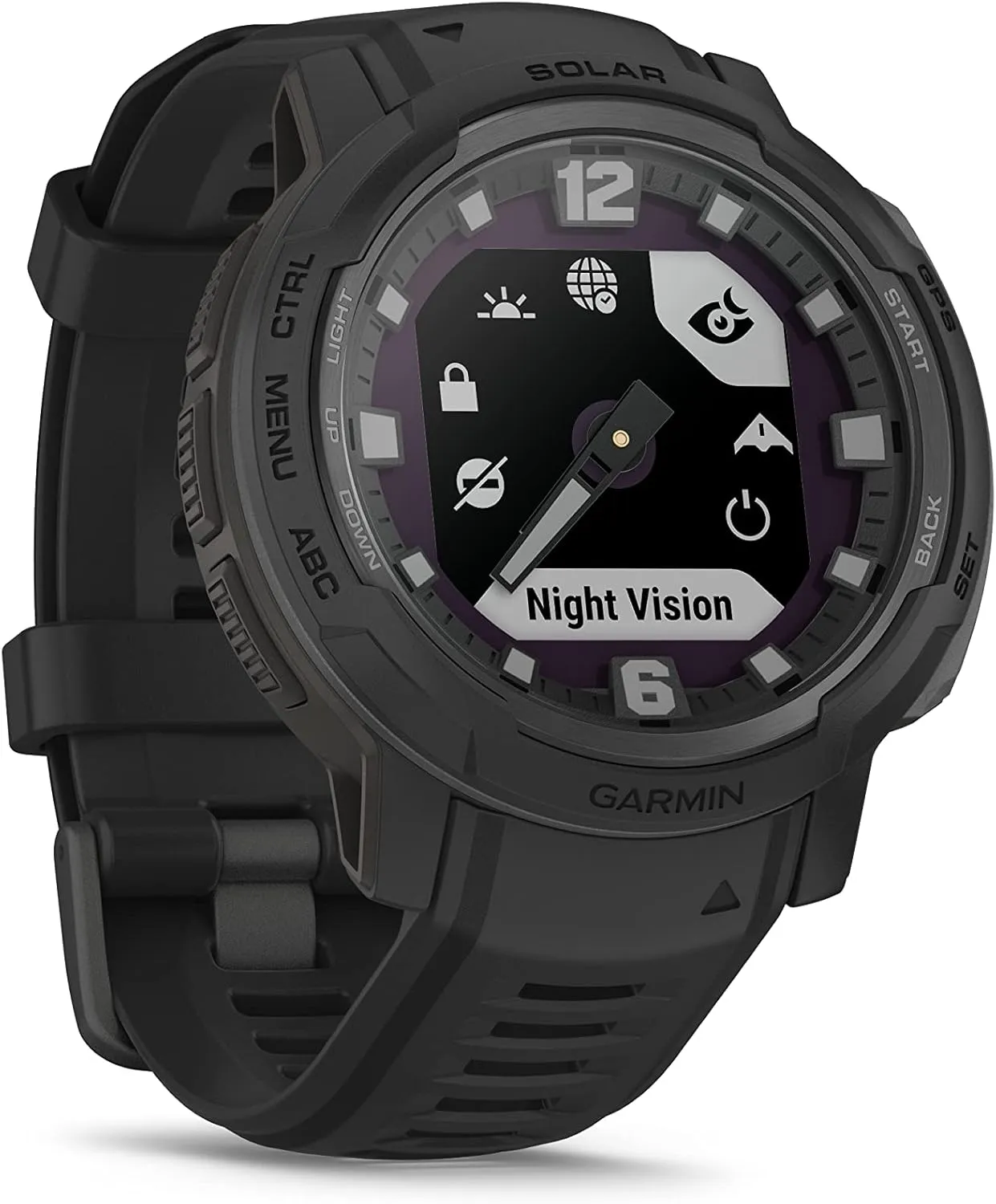 Garmin Instinct Crossover Solar Tactical, Rugged Hybrid Multisport GPS Smartwatch, Graphite | Heart Rate Monitor, Analog Hands, Digital Display, Up to 28 Day Battery Life w/Signature Charging Bundle